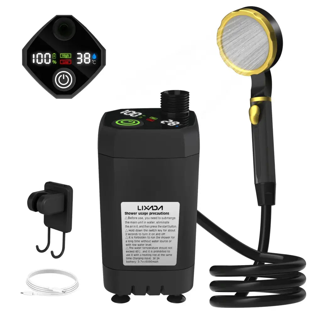 Portable Camping Shower Pump with Digital Display – 6000mAh (5 colours)