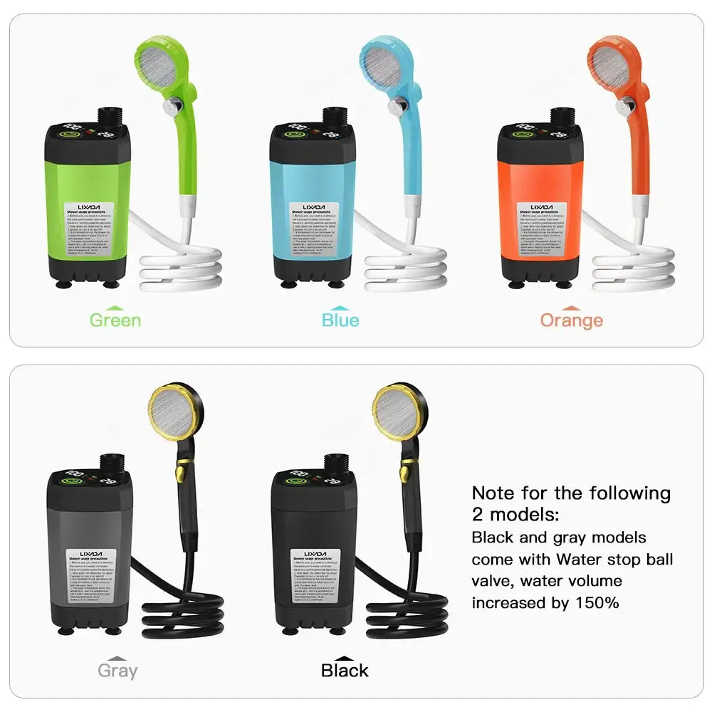 Portable Camping Shower Pump with Digital Display – 6000mAh (5 colours)