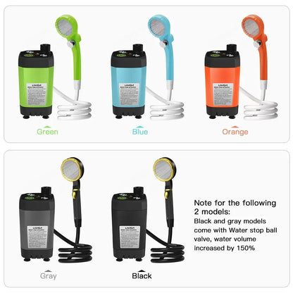 Portable Camping Shower Pump with Digital Display – 6000mAh (5 colours)
