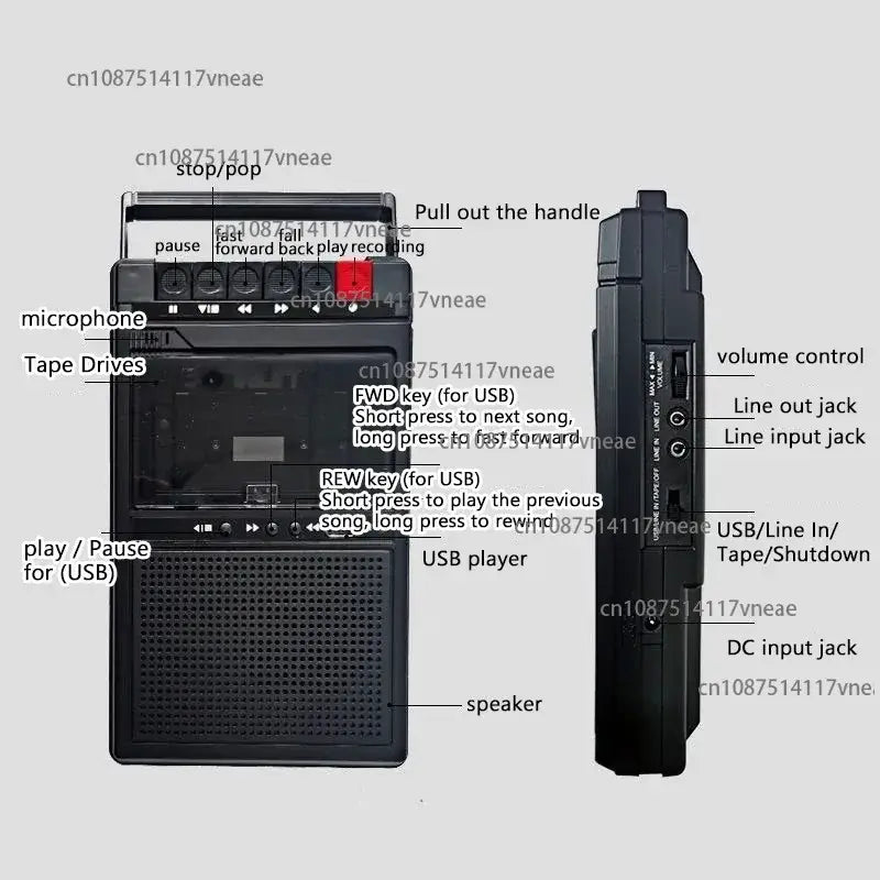 Portable Retro Cassette Player with Recording