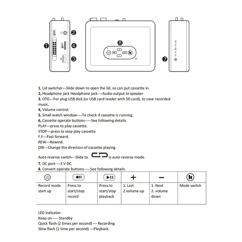 Portable USB Cassette to MP3 Converter & Tape Player / Recorder