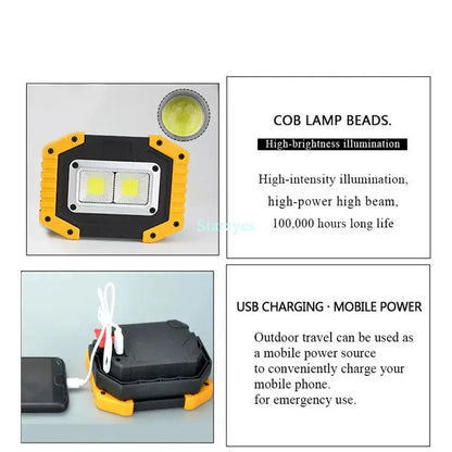 20W Rechargeable COB LED Floodlight Portable Outdoor Torch with Optional 18650 Battery
