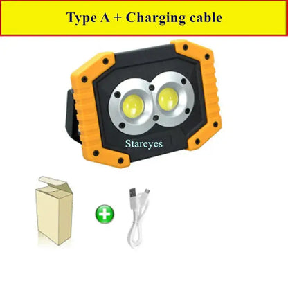 20W Rechargeable COB LED Floodlight Portable Outdoor Torch with Optional 18650 Battery