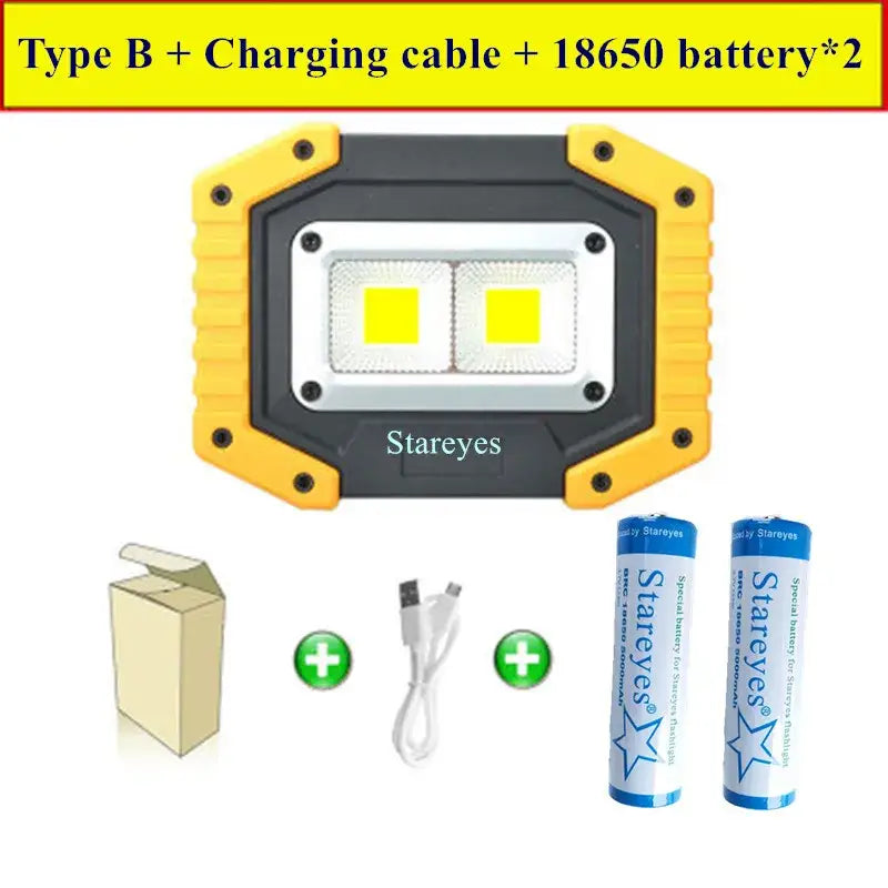 20W Rechargeable COB LED Floodlight Portable Outdoor Torch with Optional 18650 Battery
