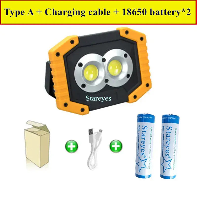 20W Rechargeable COB LED Floodlight Portable Outdoor Torch with Optional 18650 Battery