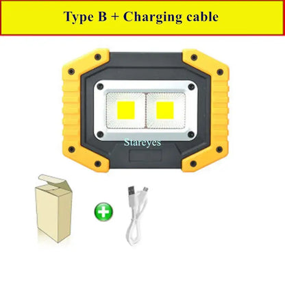 20W Rechargeable COB LED Floodlight Portable Outdoor Torch with Optional 18650 Battery