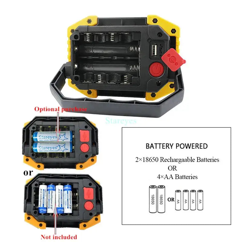 20W Rechargeable COB LED Floodlight Portable Outdoor Torch with Optional 18650 Battery
