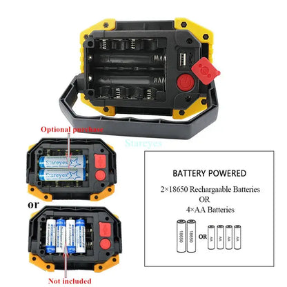 20W Rechargeable COB LED Floodlight Portable Outdoor Torch with Optional 18650 Battery