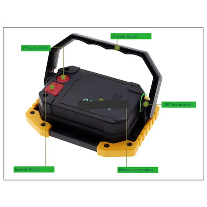 20W Rechargeable COB LED Floodlight Portable Outdoor Torch with Optional 18650 Battery