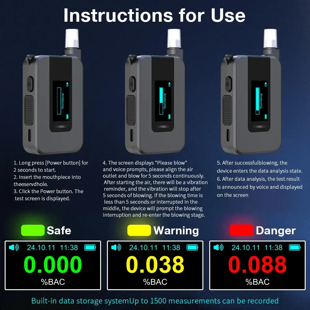 Portable Electrochemical Alcohol Tester – Professional Breathalyzer with LCD Display