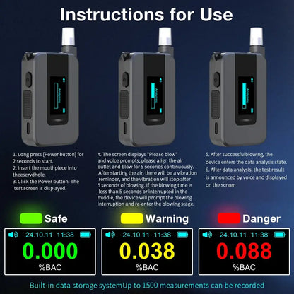 Portable Electrochemical Alcohol Tester – Professional Breathalyzer with LCD Display