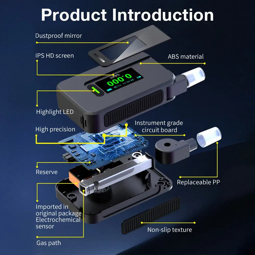 Portable Electrochemical Alcohol Tester – Professional Breathalyzer with LCD Display