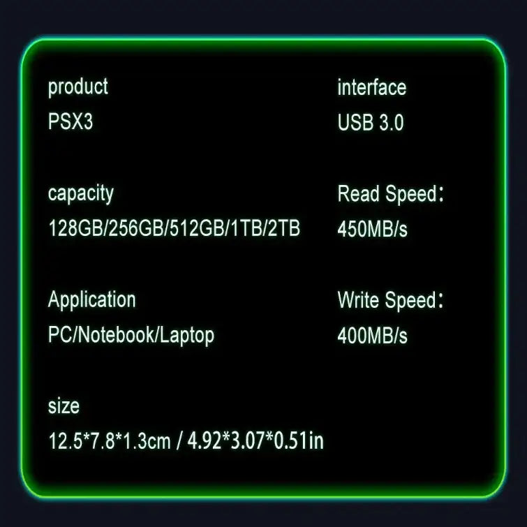 Portable External SSD 128GB–1TB USB 3.0 (400MB/s)
