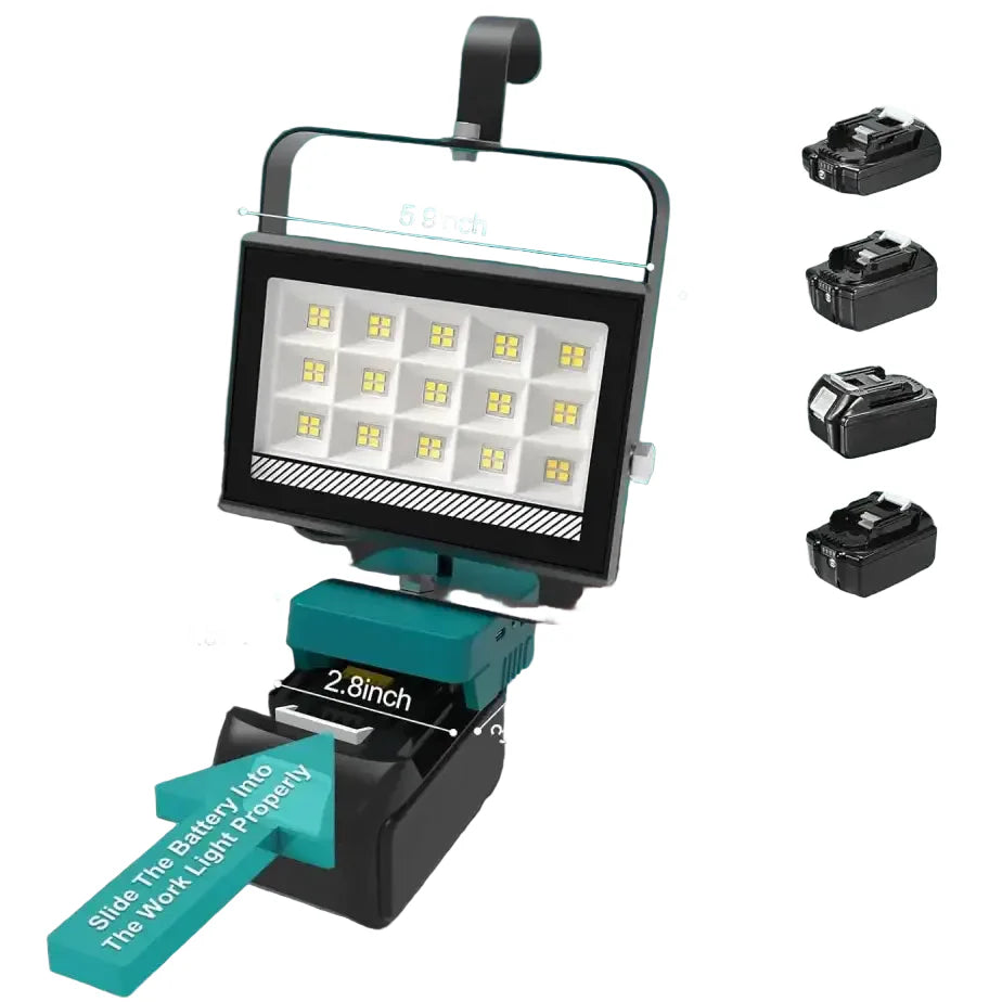 Cordless Rechargeable LED Work Light 6000K Portable Floodlight for Makita Batteries & Job Site Use