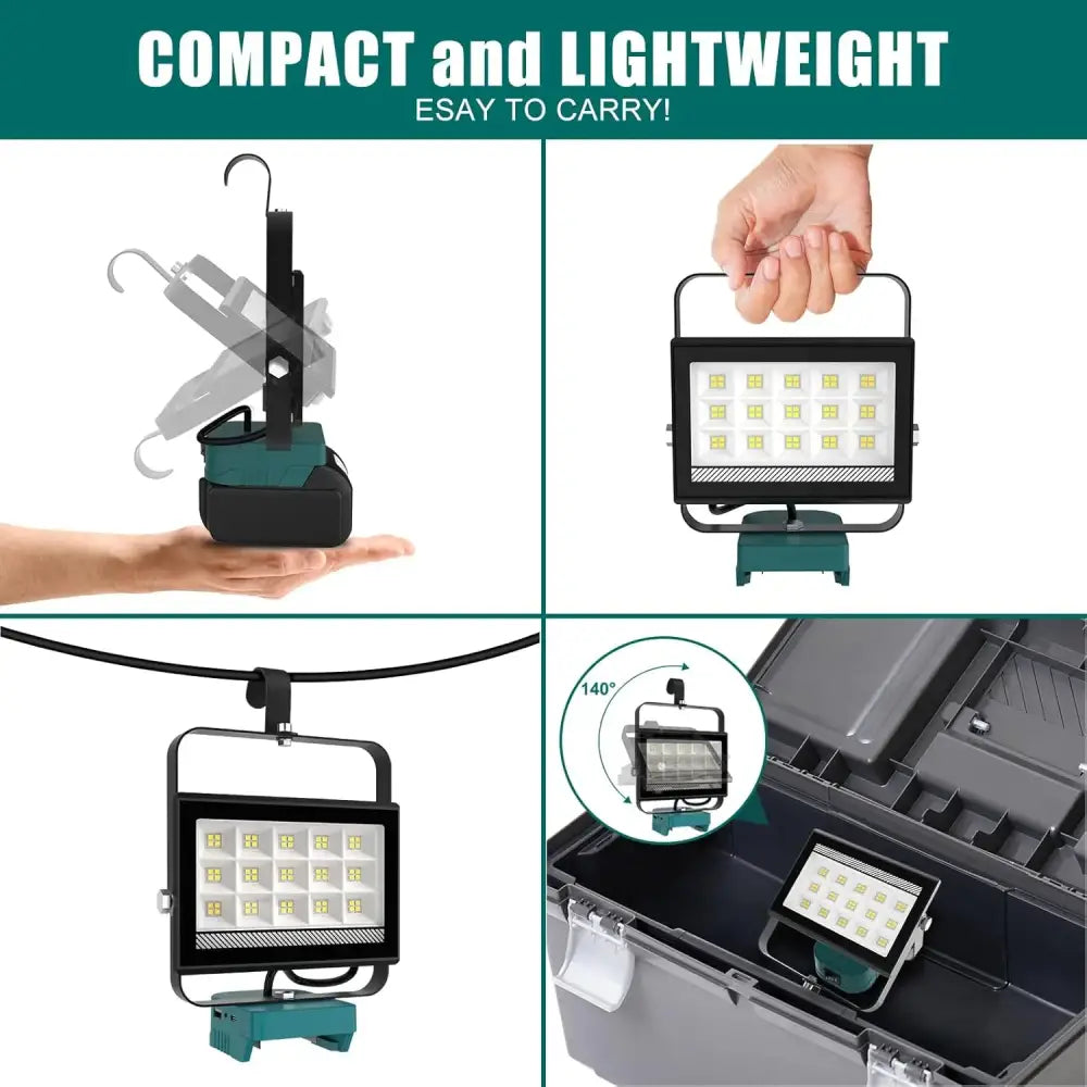Cordless Rechargeable LED Work Light 6000K Portable Floodlight for Makita Batteries & Job Site Use