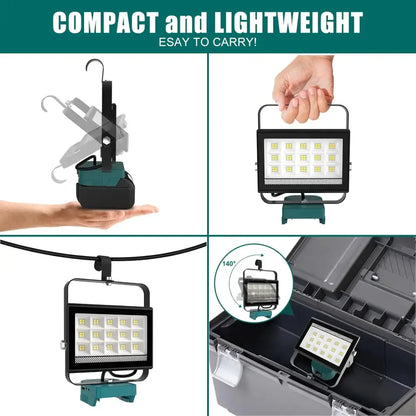 Cordless Rechargeable LED Work Light 6000K Portable Floodlight for Makita Batteries & Job Site Use