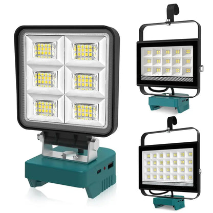 Cordless Rechargeable LED Work Light 6000K Portable Floodlight for Makita Batteries & Job Site Use