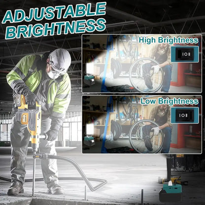 Cordless Rechargeable LED Work Light 6000K Portable Floodlight for Makita Batteries & Job Site Use