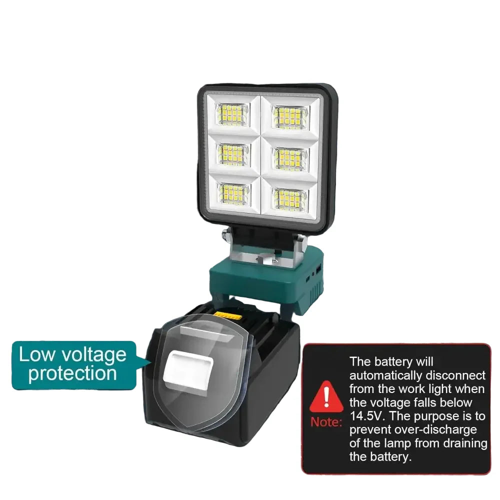 Cordless Rechargeable LED Work Light 6000K Portable Floodlight for Makita Batteries & Job Site Use