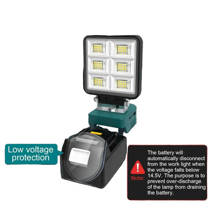 Cordless Rechargeable LED Work Light 6000K Portable Floodlight for Makita Batteries & Job Site Use