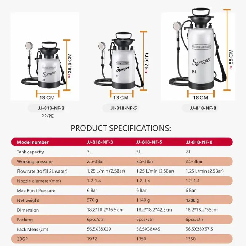 Portable Outdoor Manual Camping Shower – 3/5/8L with Hose