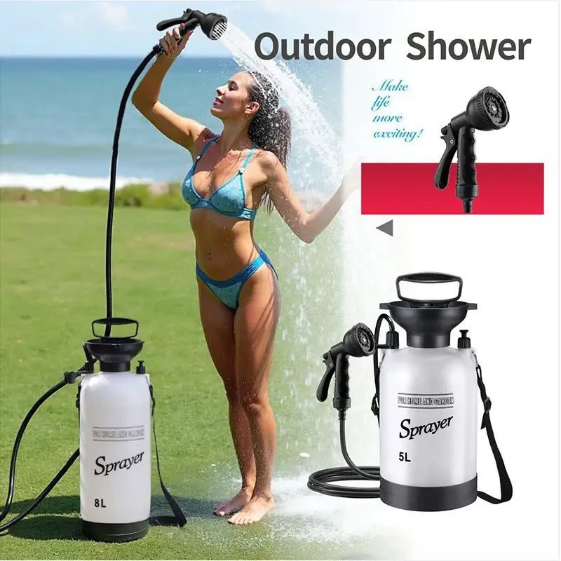 Portable Outdoor Manual Camping Shower – 3/5/8L with Hose