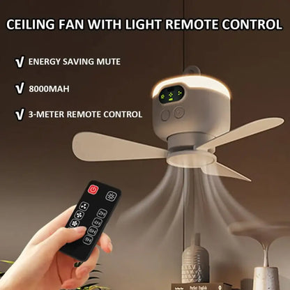 Portable Rechargeable Camping Ceiling Fan with Light & Remote