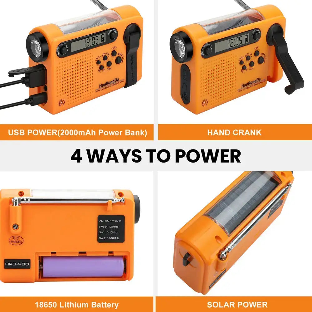 Portable Solar Hand Crank Radio with Power Bank & Flashlight