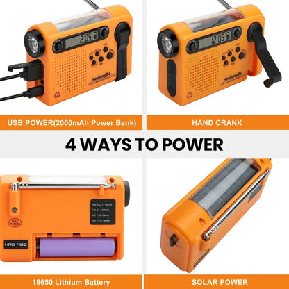 Portable Solar Hand Crank Radio with Power Bank & Flashlight