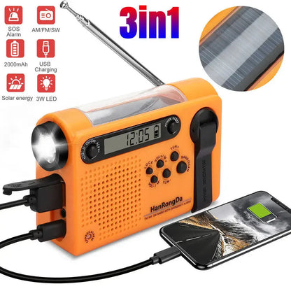 Portable Solar Hand Crank Radio with Power Bank & Flashlight