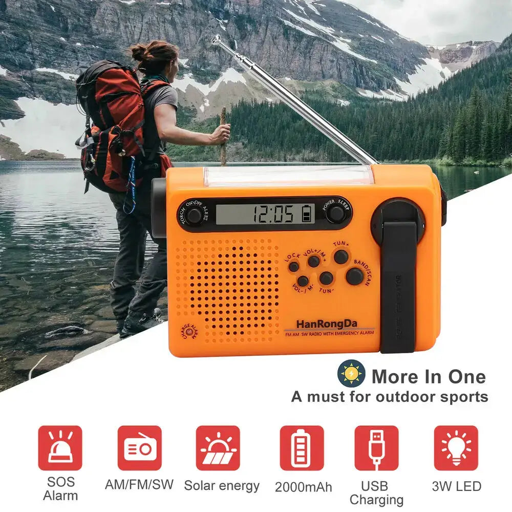 Portable Solar Hand Crank Radio with Power Bank & Flashlight