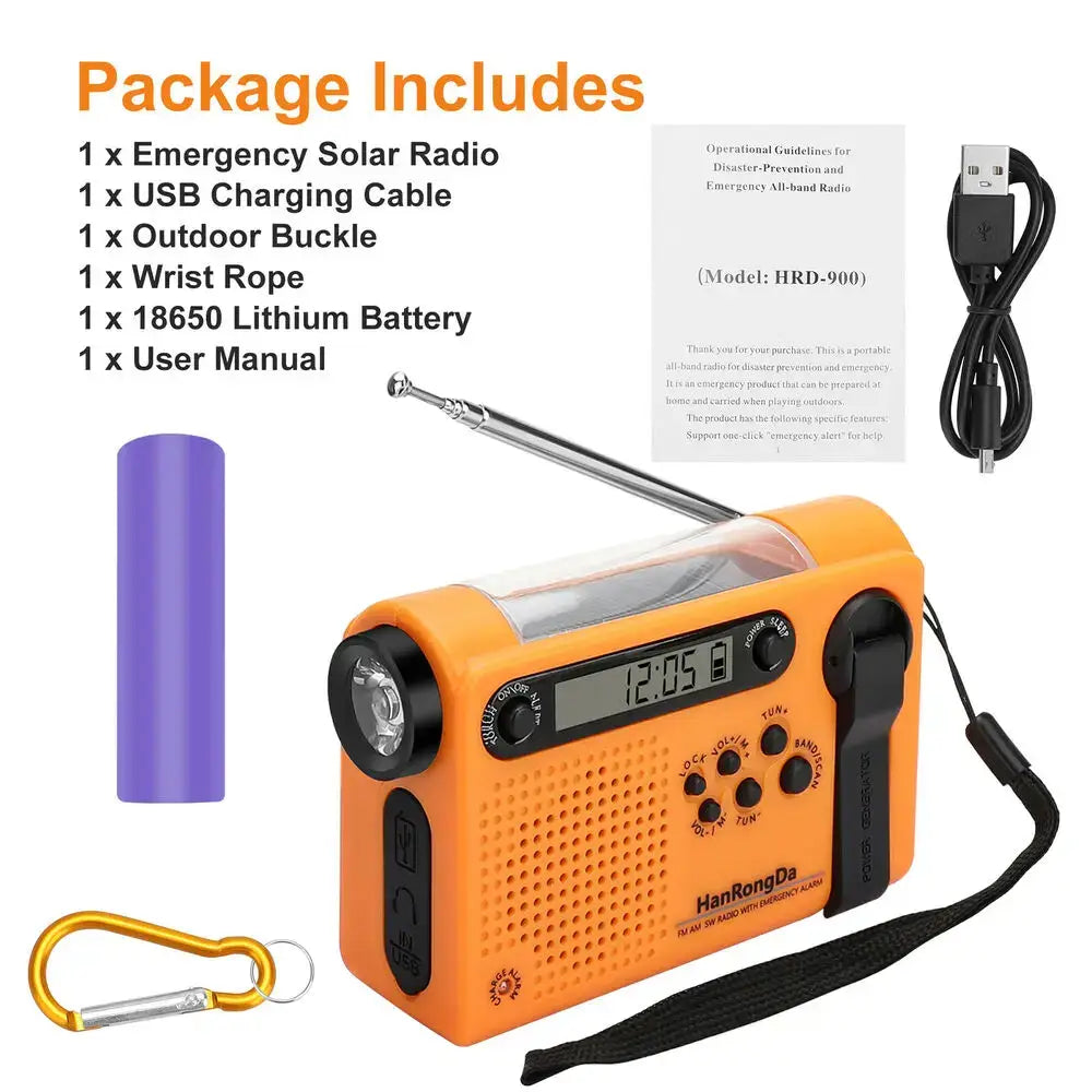 Portable Solar Hand Crank Radio with Power Bank & Flashlight