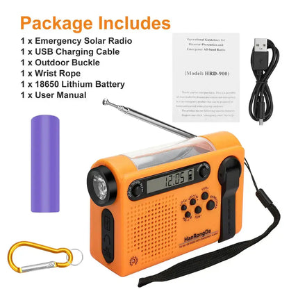Portable Solar Hand Crank Radio with Power Bank & Flashlight