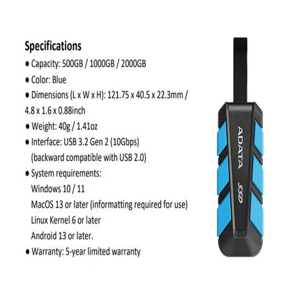 Portable SSD 500GB/1TB USB 3.2 (1050MB/s)