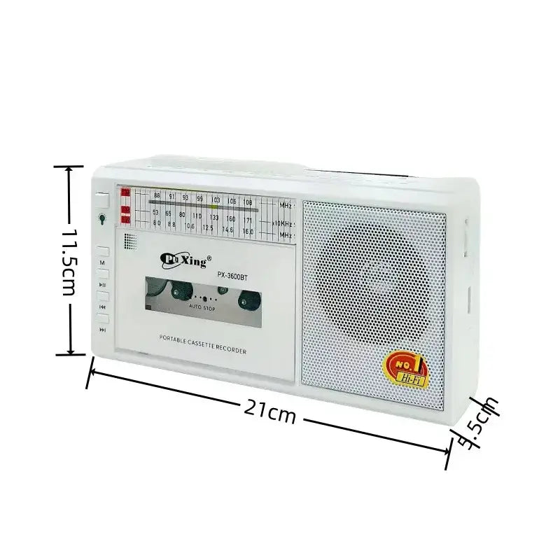 Portable Retro Solar Emergency Radio with Bluetooth, Cassette Player & AM/FM/SW Radio