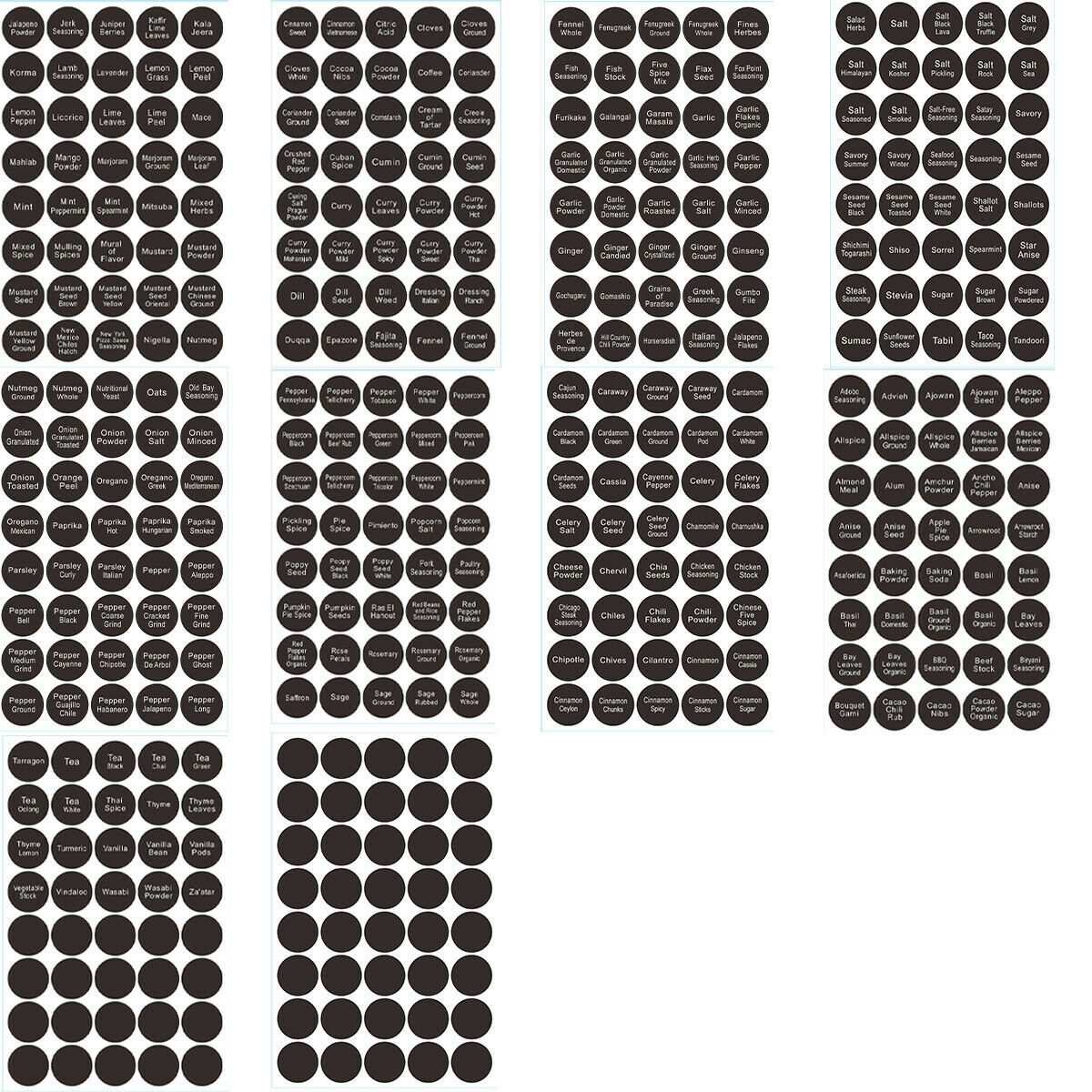 400 PCS Printed Spice Jar and Pantry Label Set Chalkboard Round Stickers Labels