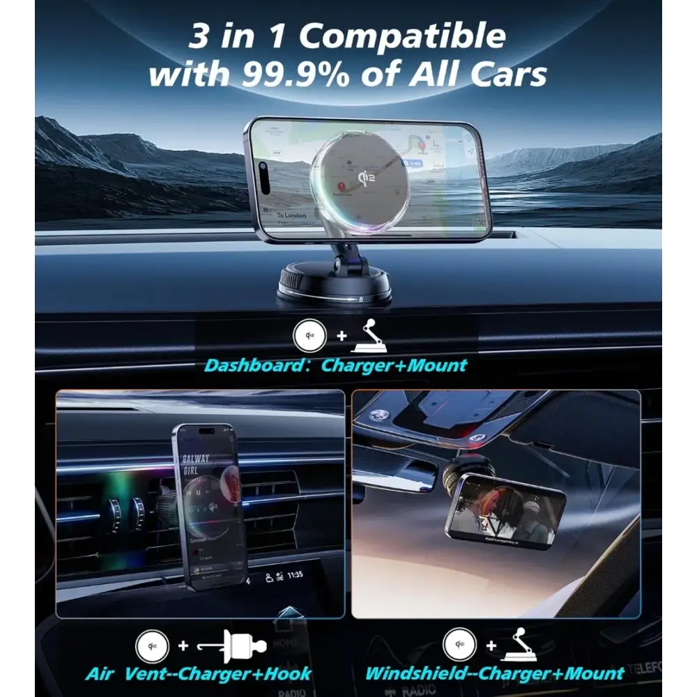 Qi2 15W Mag-Safe Car Mount Charger
