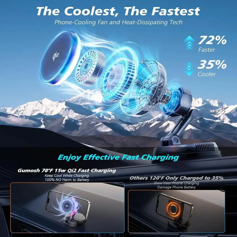 Qi2 15W Mag-Safe Car Mount Charger