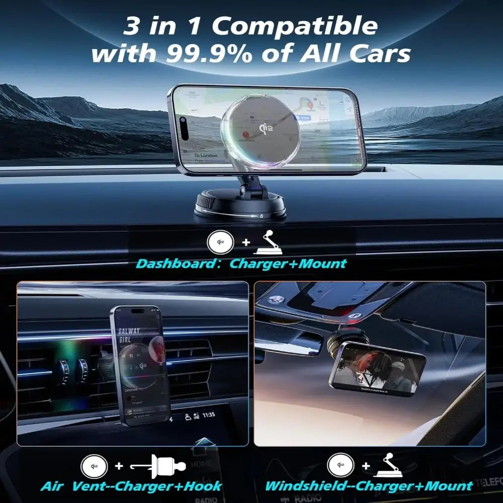 Qi2 15W Mag-Safe Car Mount Charger