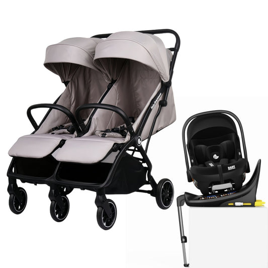 Double Pram – FlexGo Duo with Infant Capsule and Rotating ISOFIX Base(Beige)