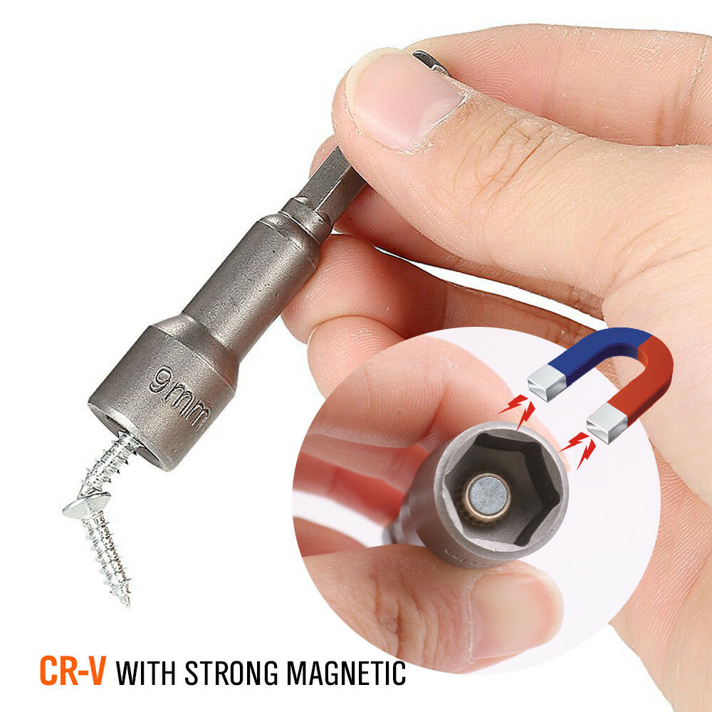 8PCS Socket Magnetic Nut Driver Set Drill Bit Adapter 1/4'' Hex Shank 6-13MM