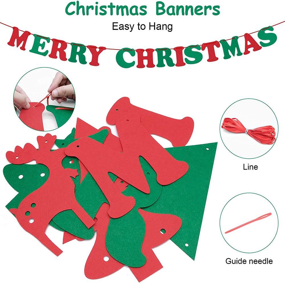 46PCS Merry Christmas Banner Decorations Bunting Sign