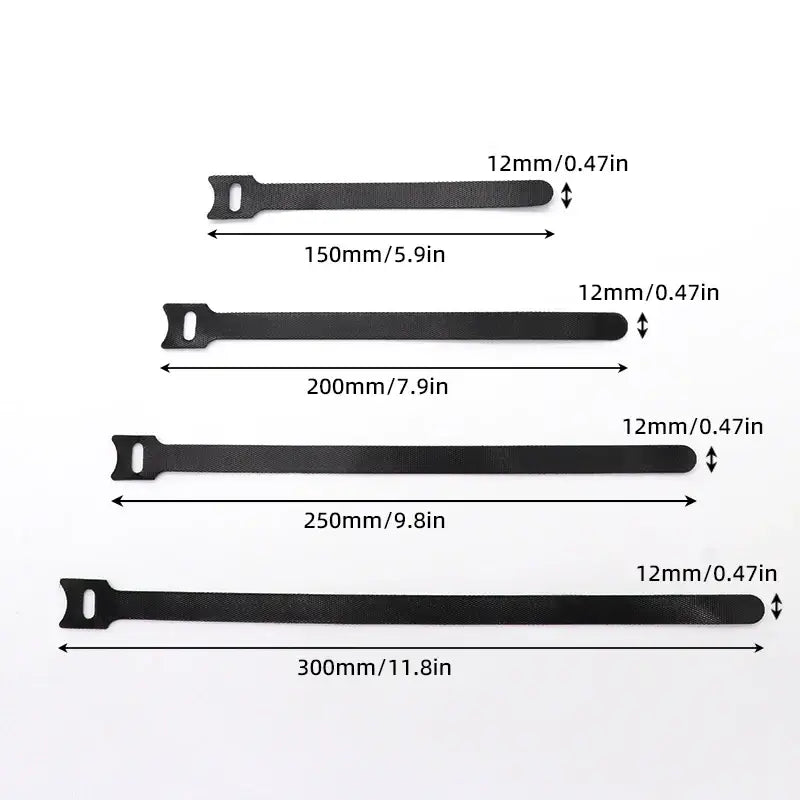 Releasable Black Nylon Hook & Loop Cable Ties 15/20/25/30cm