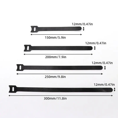 Releasable Black Nylon Hook & Loop Cable Ties 15/20/25/30cm