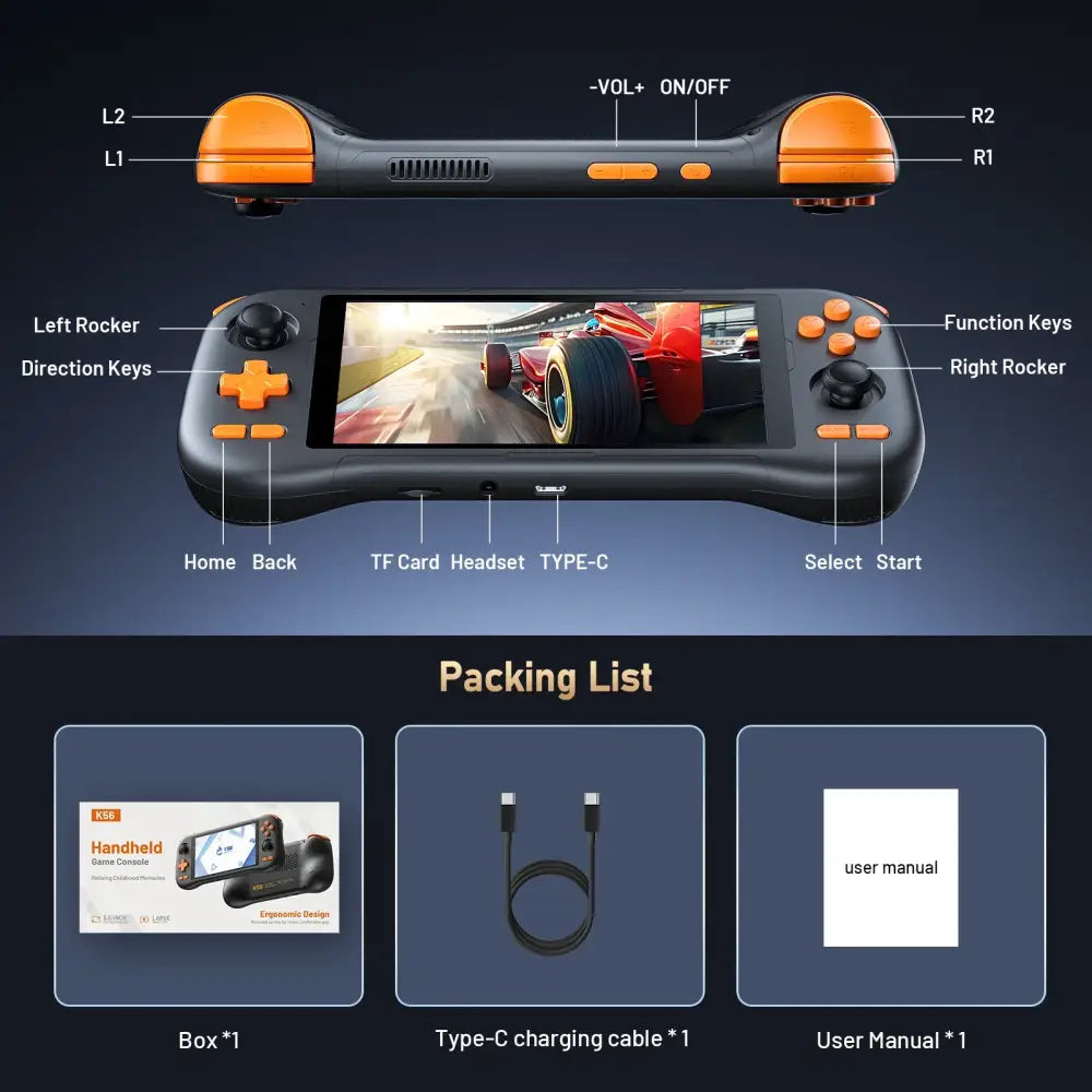 Retro Handheld Console – 5.5" Touchscreen, Android 14, Rechargeable Battery