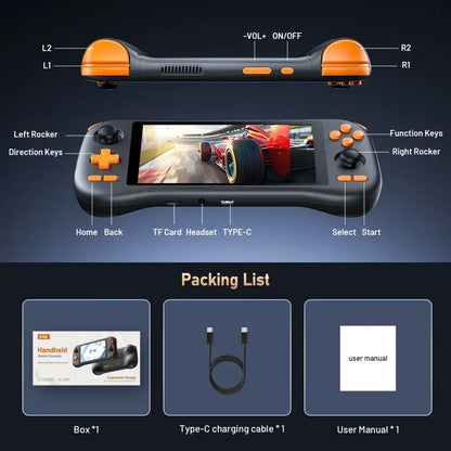 Retro Handheld Console – 5.5" Touchscreen, Android 14, Rechargeable Battery