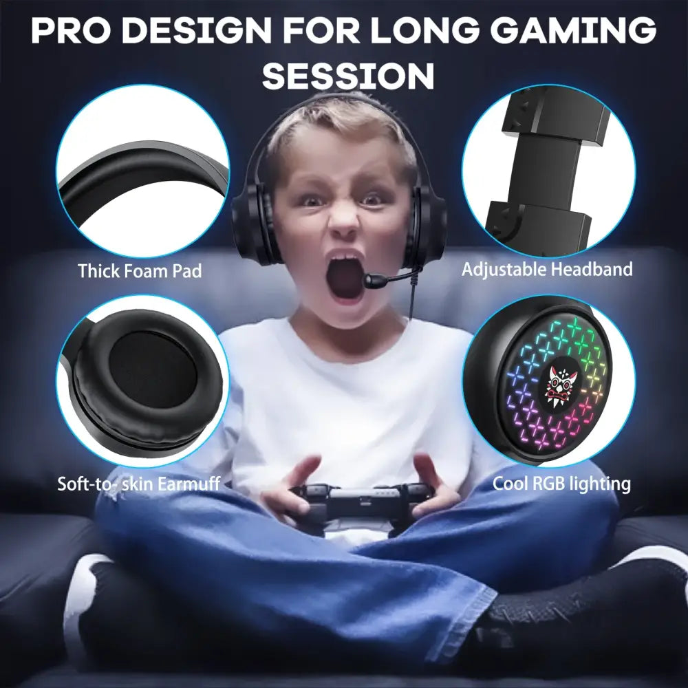 RGB Wired Gaming Headset – Over-Ear, Noise-Cancelling Mic