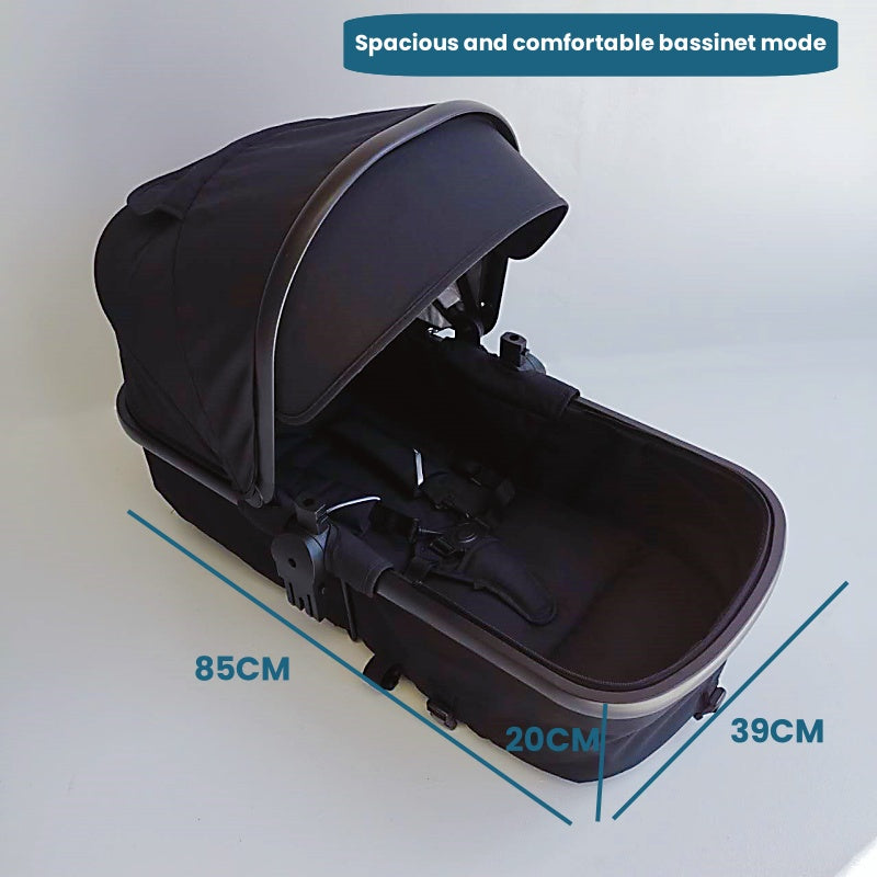Newborn Pram – Palms Stroller with Bassinet and Car Seat (Black)