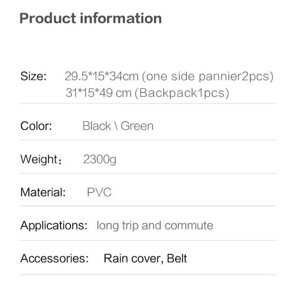 3-in-1 Bicycle Pannier Bag with Rain Cover