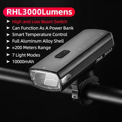 3000-Lumen Bike Headlight with 10,000 Mah Power bank